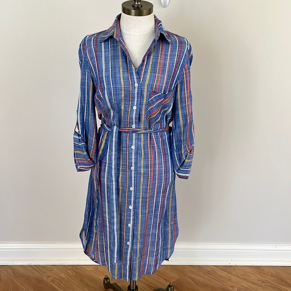 Finley Dresses & Skirts - NEW! Finley blue multi color stripe shirt dress size XS